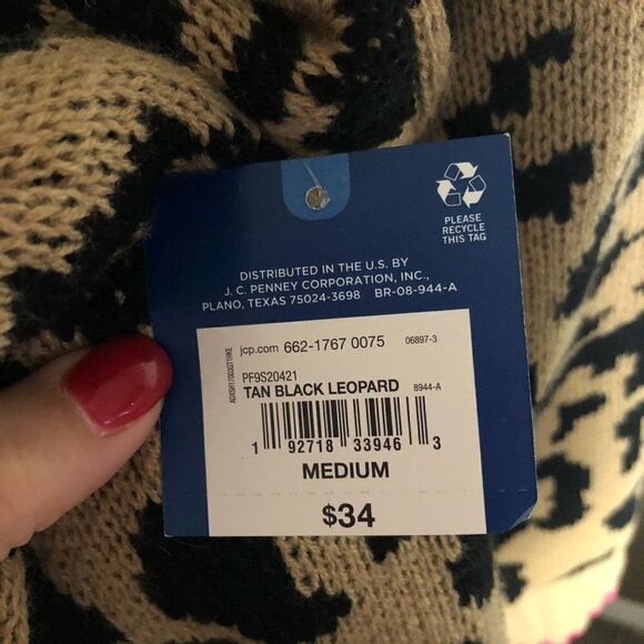 NWT Arizona Jean Co Leopard Pink Acrylic Sweater - Picture 6 of 9